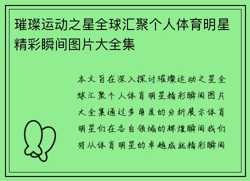 璀璨运动之星全球汇聚个人体育明星精彩瞬间图片大全集